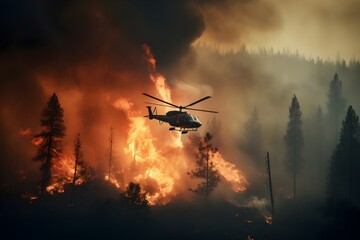 Fototapeta na wymiar Luftunterstützung gegen die Feuerwut: Der Helikopter im Rettungseinsatz
