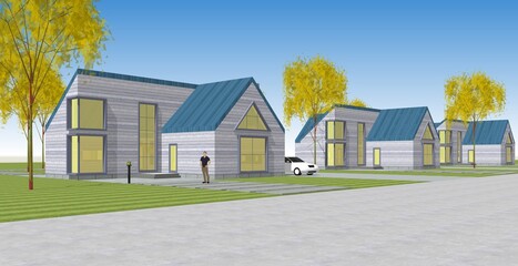 residential architecture cottage 3D illustration © Svjatoslav