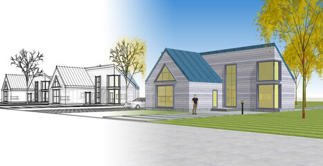 residential architecture cottage 3D illustration © Svjatoslav