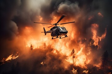 Fototapeta na wymiar Luftunterstützung gegen die Feuerwut: Der Helikopter im Rettungseinsatz