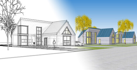 residential architecture cottage 3D illustration © Svjatoslav