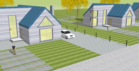 residential architecture cottage 3D illustration © Svjatoslav