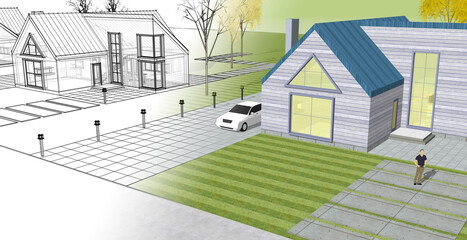 residential architecture cottage 3D illustration © Svjatoslav