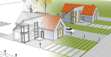 residential architecture cottage 3D illustration © Svjatoslav