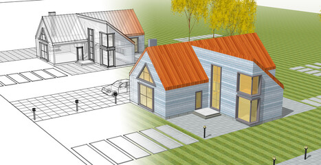 residential architecture cottage 3D illustration © Svjatoslav