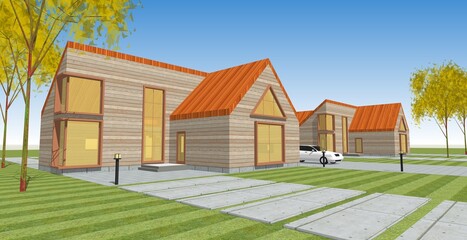 residential architecture cottage 3D illustration © Svjatoslav