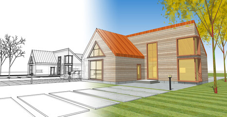 residential architecture cottage 3D illustration © Svjatoslav