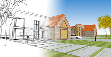 residential architecture cottage 3D illustration © Svjatoslav