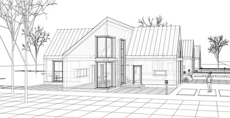 residential architecture cottage 3D illustration © Svjatoslav