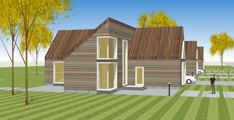 residential architecture cottage 3D illustration © Svjatoslav
