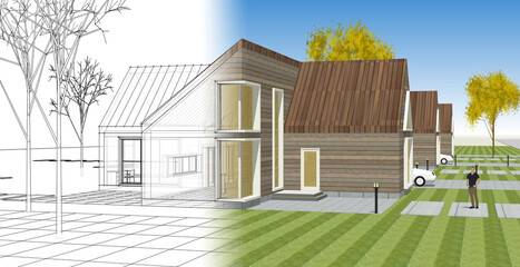 residential architecture cottage 3D illustration © Svjatoslav