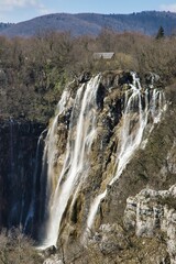 Idyllic landscape featuring a cascading waterfall, Plitvice National Park, Croatia