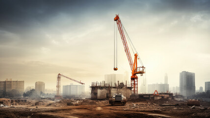 Fototapeta na wymiar photograph of Construction site with crane and building