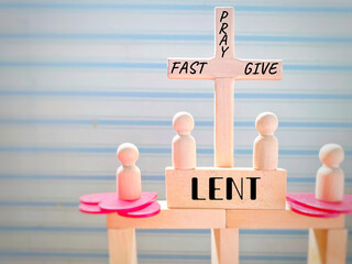 Lent Season for children concept with wooden cross background. Idea for children lent activities.