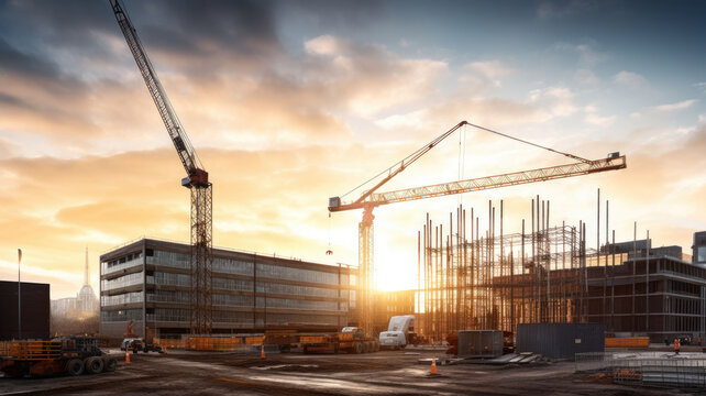 photograph of Construction site with crane and building,,generative ai