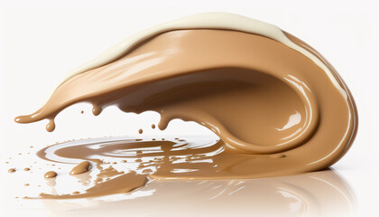 Close up smear of beige skin tone bb cream, beauty cosmetic product on white background.