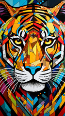 tigre simbolo de poder em arte colorida estilo cubista 