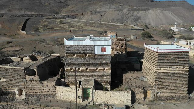 Aerial view of stone and mud houses  Sarat Abidah  Saudi Arabia