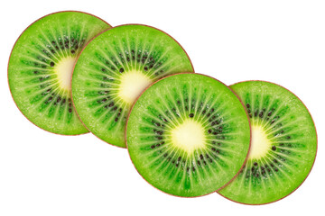 Sliced kiwi fruit on an isolated white background. View from above