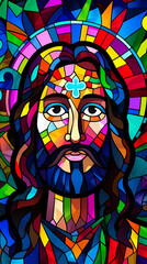 jesus cristo salvador, simbolo da fé cristã em arte colorida estilo cubismo 