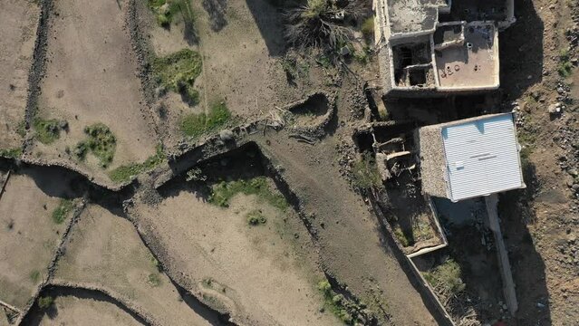 Aerial view of stone and mud houses  Sarat Abidah  Saudi Arabia