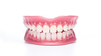 Obraz premium Aesthetic Dentistry of denture. Front view of complete denture isolate on a blue background. Generative Ai