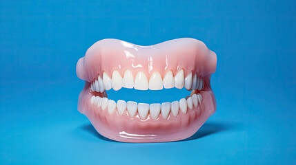 Obraz premium Aesthetic Dentistry of denture. Front view of complete denture isolate on a white background. Generative Ai