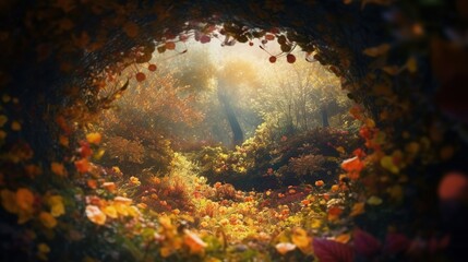 Obraz na płótnie Canvas Mysterious autumn garden. Fantasy background, copy-space.