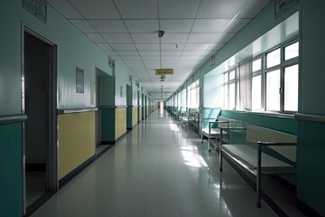 Medical Facility. Clean Hospital Corridor with Modern Architecture