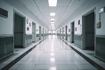 Obraz premium Medical Facility. Clean Hospital Corridor with Modern Architecture