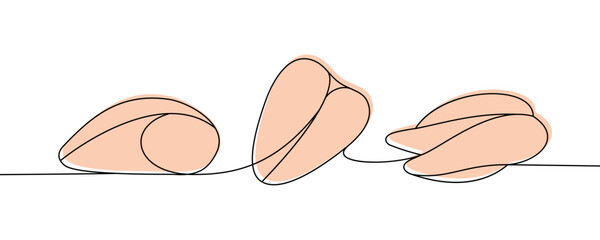 Chicken breasts set one line colored continuous drawing. Chicken meat continuous one line illustration. Vector minimalist linear illustration.