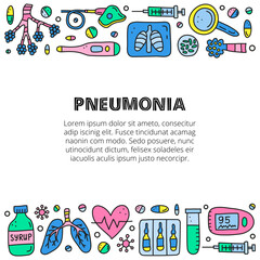 Poster with doodle colored pneumonia icons.