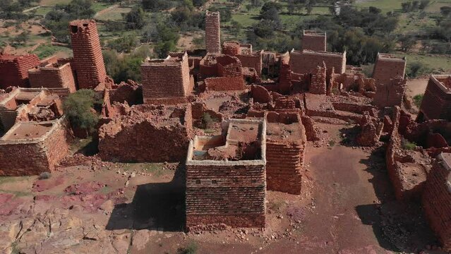 Aerial view of red stone and mud houses Sarat Abidah  Saudi Arabia