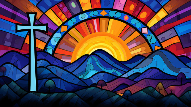 crucifixo de jesus cristo em arte cubismo colorida 