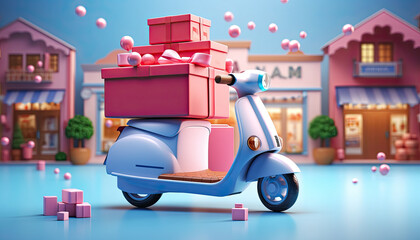 3D rendering of Fast delivery by mobile scooter.Ecommerce Concept Online Food Ordering Infographic.generative ai