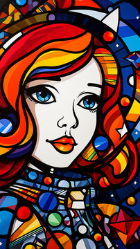 mulher astronauta sonhadora  arte estilo cubismo colorida