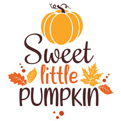 Sweet little pumpkin vector illustration with cute pumpkin.  Autumn vector design good for invitation, T shirt print, poster, card, sticker, label. My first Thanksgiving baby design
