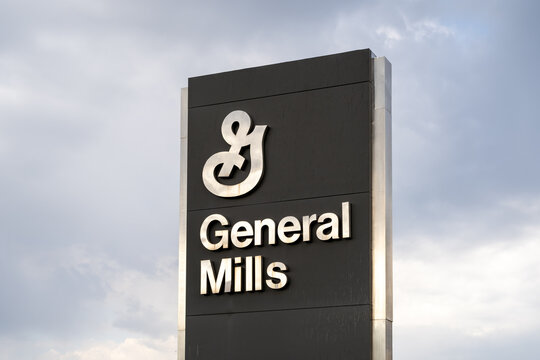 General Mills headquarters ground sign in Minneapolis, Minnesota, USA, May 5, 2023. General Mills is an American multinational manufacturer and marketer of branded processed consumer foods.