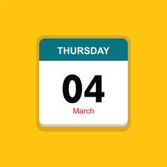 march 04 thursday icon with yellow background, calender icon
