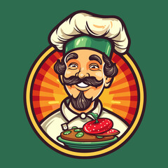 Smiling Chef cartoon character. Pizzeria symbol or label - Italian cuisine. Cartoon vector illustration.