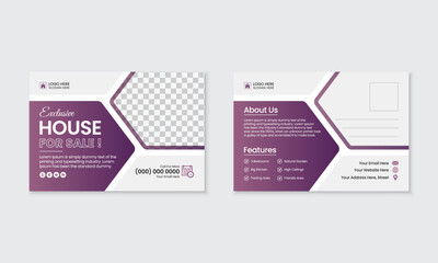 Real estate postcard design template, modern creative design layout with space for photo, easy to edit and use, clean corporate design postcard, vector illustration