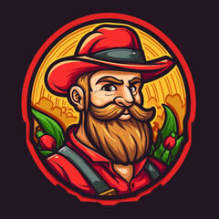 A caring farmer stands in his field and looks down on the rural landscape. Agriculture concept. Cartoon vector illustration.