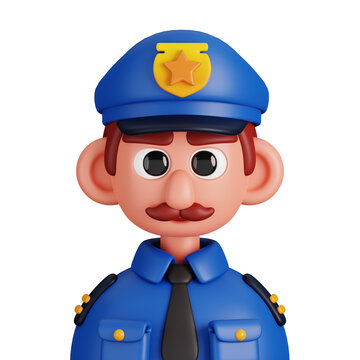 Portrait of a policeman isolated. Essential workers avatar icons. Characters for social media and networking, user profile, website and app. 3d Render illustration.