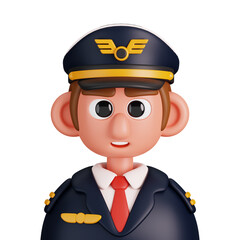 Portrait of an airline pilot  isolated. Essential workers avatar icons. Characters for social media and networking, user profile, website and app. 3d Render illustration.
