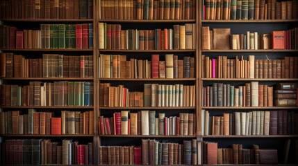 Bookshelf Many old books in a book shop or library
