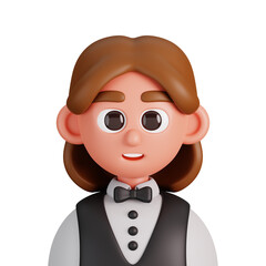 Portrait of a waitress isolated. Essential workers avatar icons. Characters for social media and networking, user profile, website and app. 3d Render illustration.