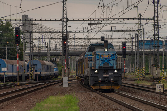 Trains in color summer cloudy evening in Bohumin CZ 07 21 2023