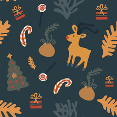 Vector isolated illustration of Christmas pattern with deer.