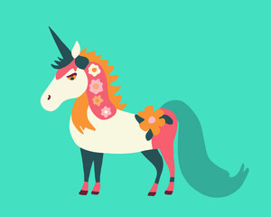 Vector isolated illustration of a unicorn. Drawing of an animal for children.