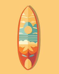 Vector isolated illustration of a surfboard. Sports entertainment at sea. Learning to surf.